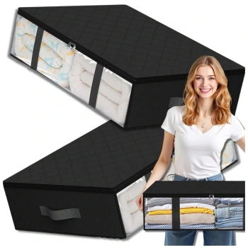 Kleiderschrank-Organizer-Set, 2-teilig, für Bettwäsche, Kleidung, Taschen, groß, schwarz, 60 x 45 cm