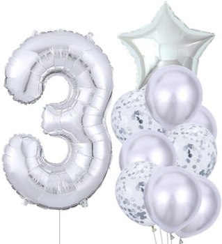 Set de 10 baloane argintii pentru a treia aniversare