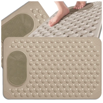 Rutschfeste Badematte für Dusche und Bad, 69 x 36 cm, beige, mit Massagefunktion