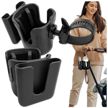 2-in-1 schwarzer universeller Kinderwagen-Becher-/Flaschen-/Handyhalter