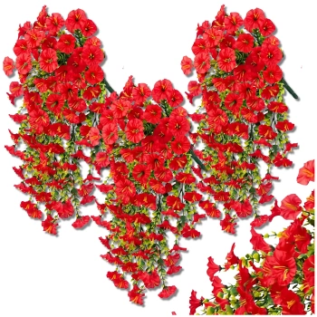 Hängende Deko Blumen künstliche Winde 3er Girlande rot