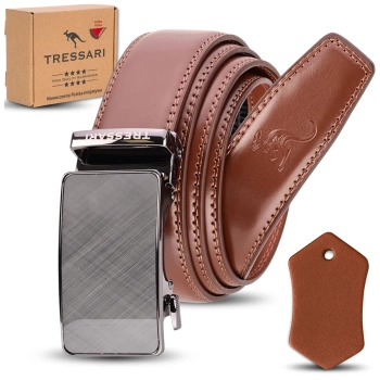 TRESSARI Herren-Ledergürtel, braun, 120 cm, Automatik