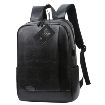 Schwarzer Reiserucksack City USB BAD&BAGS Leder Wasserdicht