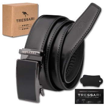 TRESSARI Herren-Automatikgürtel für Hosen, 115 cm, Schwarz, Naturleder
