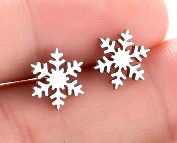 Cercei mici din argint, oțel chirurgical, fulg de nea