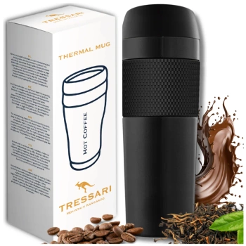 TRESSARI Thermobecher, auslaufsichere Kaffee-Thermoskanne, groß, 400ML, schwarz