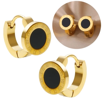 Cercei din otel chirurgical placat cu aur, ochi negru, scut