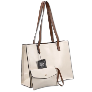 BAD&BAGS Damen Lederhandtasche Classic Creme Lackleder Shopper
