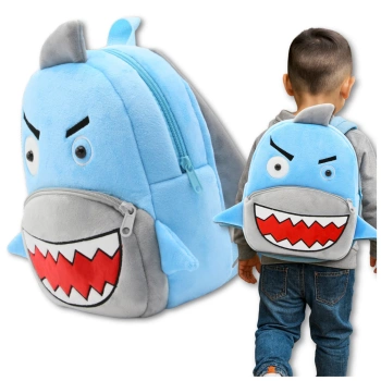 Plüschrucksack für Kinder im Vorschulalter mit Reißverschluss und Hai-Motiv