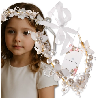 Kinder Stirnband Gold Tiara weiße Perle Kranz mit Perlen