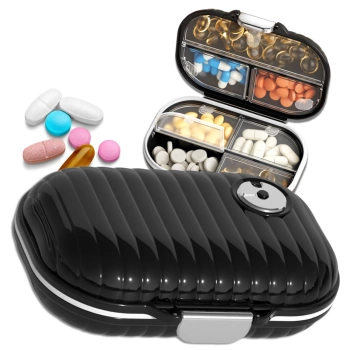 Medikamentenbox, Etui, Organizer für 7 Tage, elegantes Schwarz