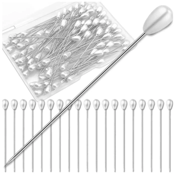 Schneiderstecknadeln, 50er-Set, Nadeln mit tropfenförmigem Kopf, 55 mm, weiß