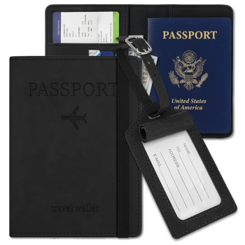 Schwarzes Reiseset Reisepasshülle und Reisebrieftasche Anhänger