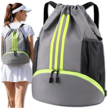 Sportrucksack mit Kordelzug für das Gymnastiktraining, graue Sporttasche