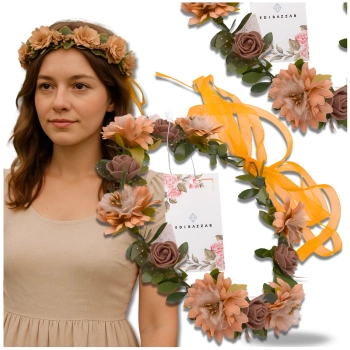 Braunes Kranz-Stirnband mit Blumen und Rosen im Boho-Stil
