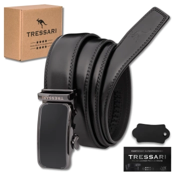 TRESSARI Herrengürtel 115cm Automatik Naturleder für Hosen, Schwarz
