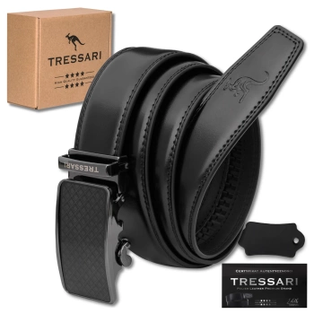 TRESSARI Herren-Automatikgürtel, Naturleder, für Hosen, Schwarz, 115 cm