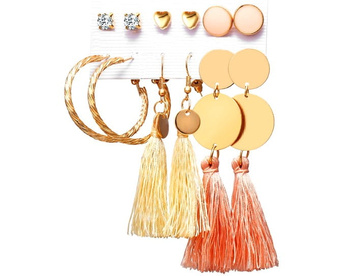 Set cercei 6 perechi Pompon lanțuri de aur știfturi perle inimă