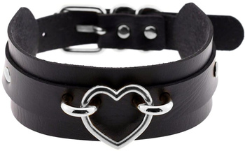 Colier negru argintiu cu curea din piele