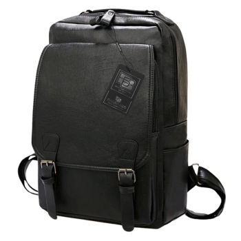 Schwarzer Lederrucksack für Flugzeug Handgepäck USB Business Kabine