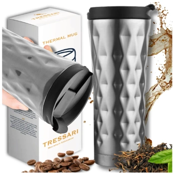 TRESSARI Thermobecher, auslaufsichere Kaffee-Thermoskanne, groß, 500 ml, metallisch