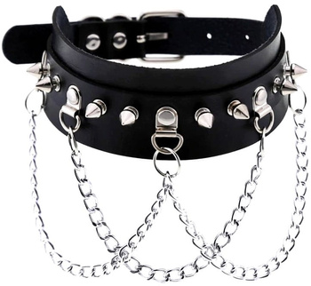 Colier guler din piele GOTHIC Punk Goth, negru