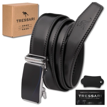 TRESSARI Herrengürtel 115 cm schwarz für Hosen, automatische Schnalle, Naturleder
