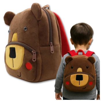 Plüschrucksack für Kinder im Vorschulalter mit Reißverschluss und Teddybär-Motiv