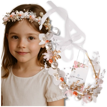 Kinder Stirnband Gold Tiara Kranz Zirkone Perlen weiß