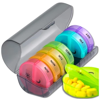 Schachtel, Kassette, farbenfroher Organizer für Medikamente 7 Tage