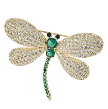 Brosa Dragonfly cu zirconi, eleganta, verde bogat