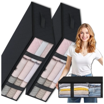 Organizer-Tasche für den Kleiderschrank zur Aufbewahrung von Bettwäsche und Kleidung, 2er-Set, schwarz