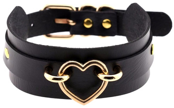 Colier choker din aur negru cu curea din piele