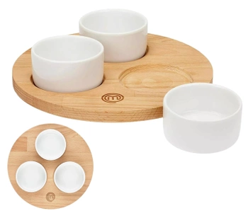 Set de 3 boluri pentru gustari pe tabla MasterChef, tava din lemn