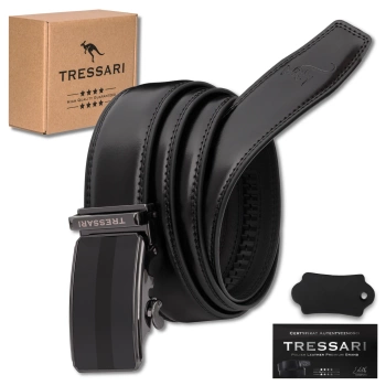 TRESSARI Herren-Automatikgürtel 115 cm, schwarz, Naturleder