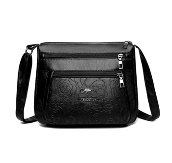 Geanta de umar din piele, geanta dama, flori in relief, neagra