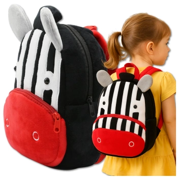 Plüsch-Kinderrucksack für Vorschulkinder mit Reißverschluss, Zebra-Motiv