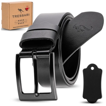 TRESSARI Herren-Ledergürtel, Naturleder, 120 cm, Schwarz, für Hosen