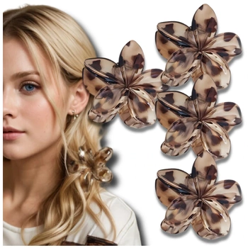 Set mit 4 Haarspangen, Strand-Plumeria-Blüten, Leopardenmuster