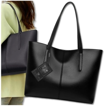 BAD&BAGS Damen Leder Handtasche klassisch schwarz Shopper