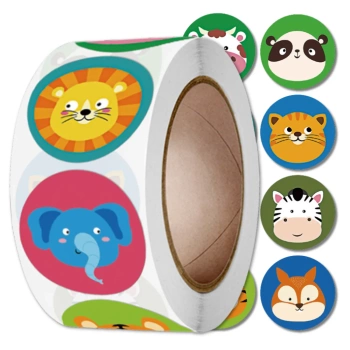 Bunte Sticker auf Rolle 500 Stk. Wildtiere DIY für Kinder