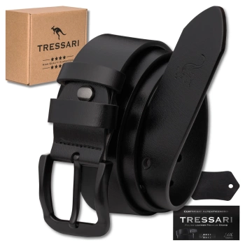 Herren-Ledergürtel für Hosen, 115 cm, TRESSARI, Naturleder, 100 % schwarz