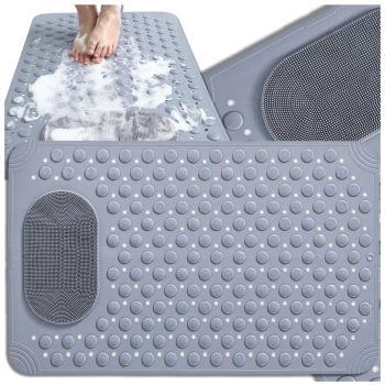 Rutschfeste Duschmatte für Badezimmer, 69 x 36 cm, mit Massagefunktion, grau