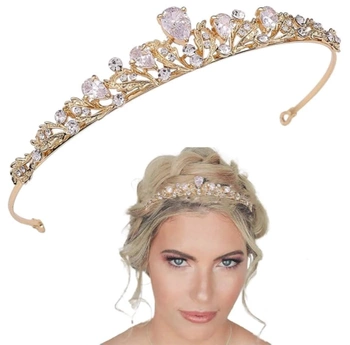 Diadem coroana de aur cu zirconi pentru tiara de nunta