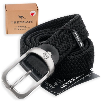 TRESSARI schwarzer geflochtener elastischer Gürtel silberne Schnalle