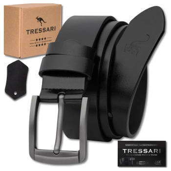 TRESSARI Herren-Ledergürtel, 100 % Naturleder, Schwarz, für Hosen