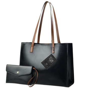 BAD&BAGS Damen Lederhandtasche klassisch schwarz Lackleder Shopper