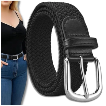 Elastischer Damen Herren Flechtgürtel für Hosen stark Schwarz
