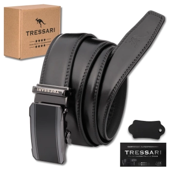 TRESSARI Herren-Automatikgürtel, Naturleder, für Hosen, 115 cm, Schwarz