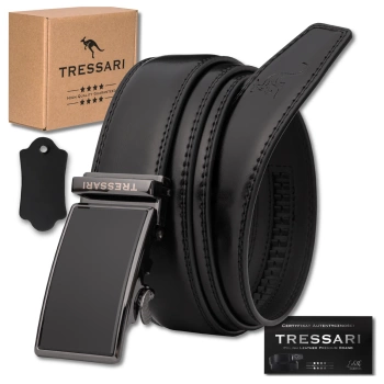 Schwarzer Herren-Automatikgürtel, 125 cm, für Hosen, Naturleder TRESSARI